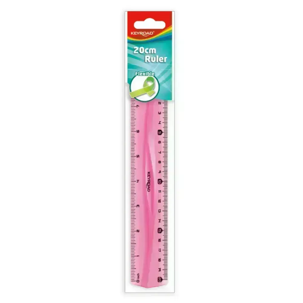 Regla Plástica, Flexible, 20 cm., (cm y pulg), Pack x 1 Und.