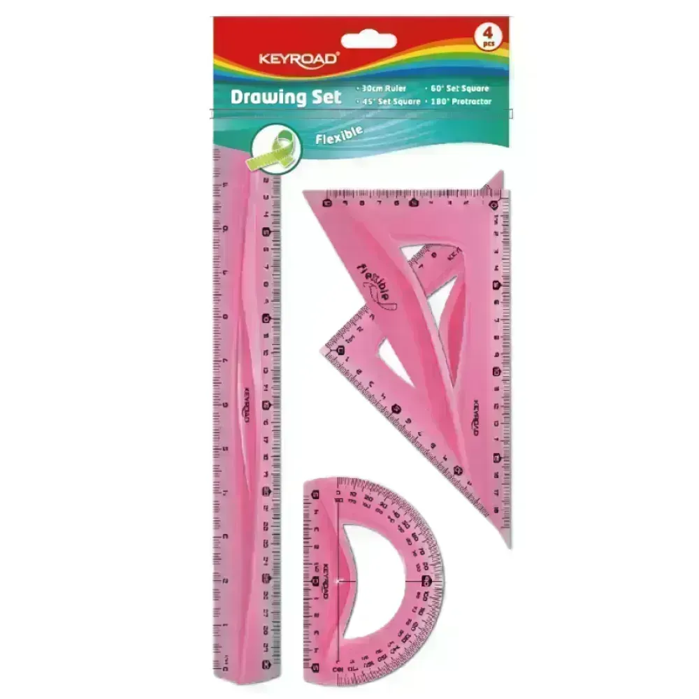 Juego Geometrico Plást, Flexible, 30 cm.,Pack x 4 piezas.