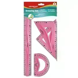 Juego Geometrico Plást, Flexible, 30 cm.,Pack x 4 piezas.
