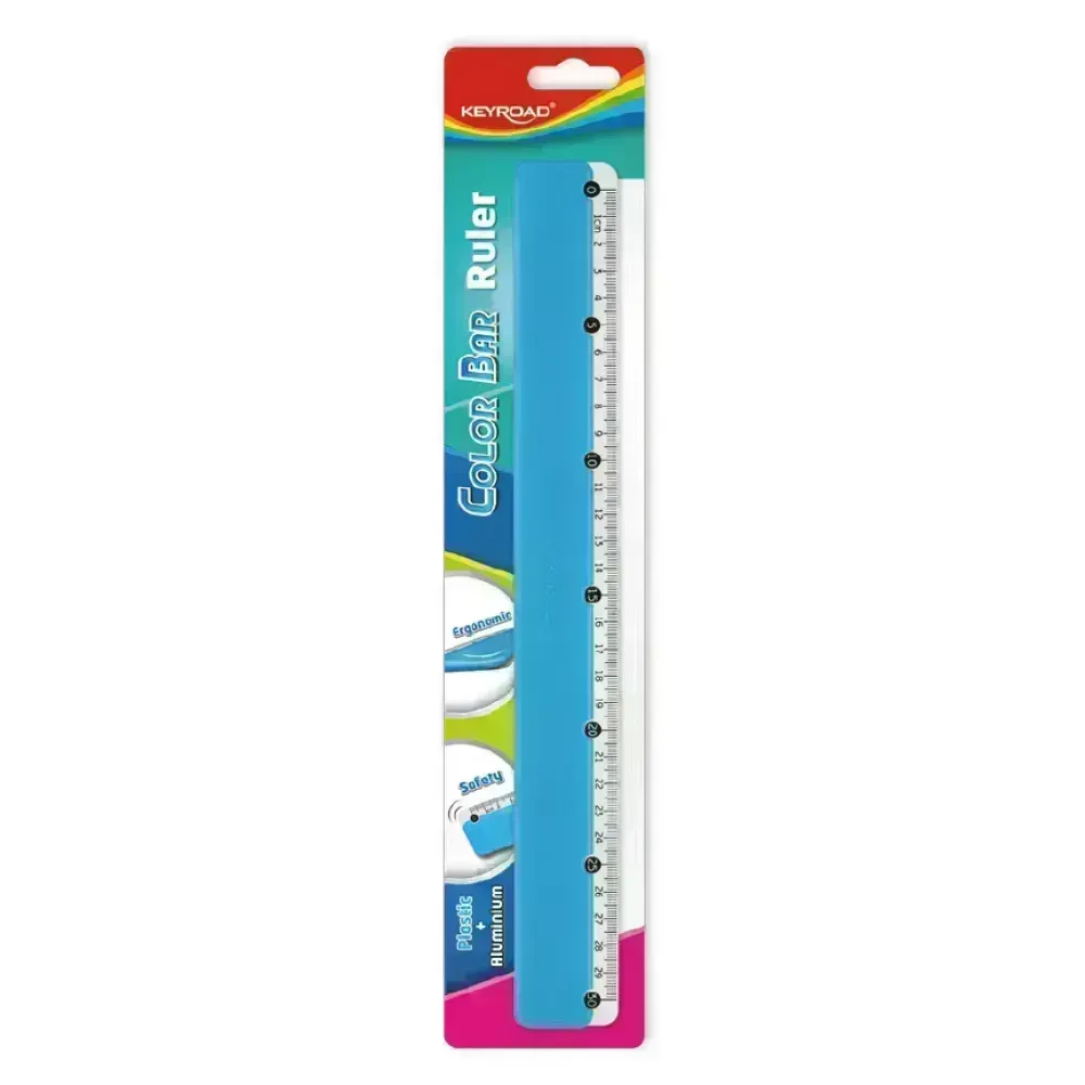 Regla Plástica-Aluminio, Color Bar, 30 cm., Blister x 1 Und.
