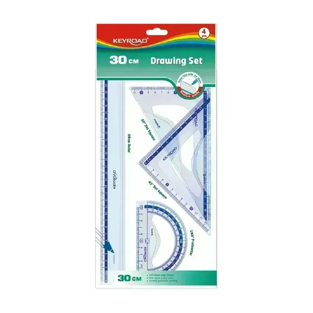 Juego Geometrico Plástico, Rígido, 30 cm., Pack x 4 piezas.