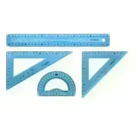 Juego Geometrico Plást, Flexible, 30 cm.,Pack x 4 piezas.