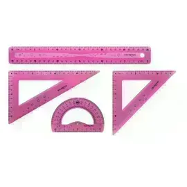 Juego Geometrico Plást, Flexible, 30 cm.,Pack x 4 piezas.