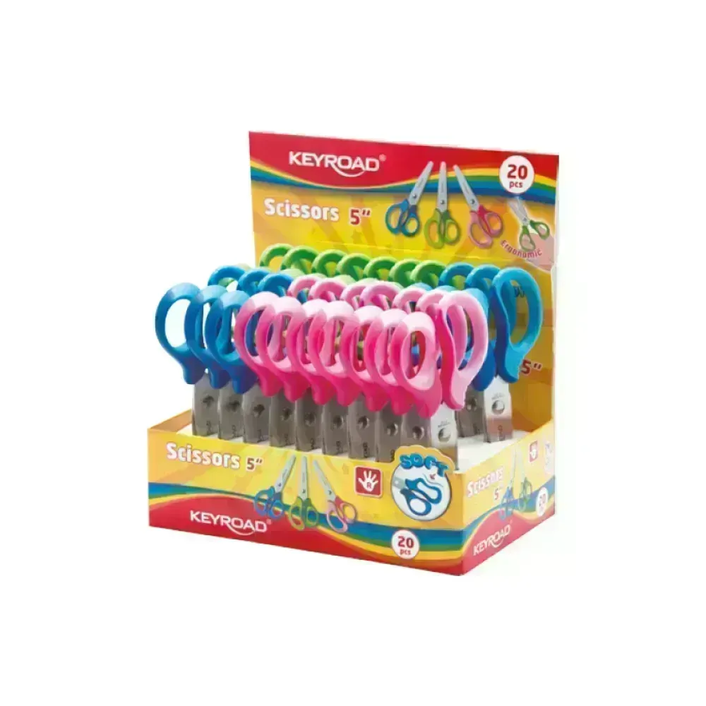 Tijera, Escolar, 5", Pta, Redonda, Soft Grip - agarre suave, Exh x 20 Unds.