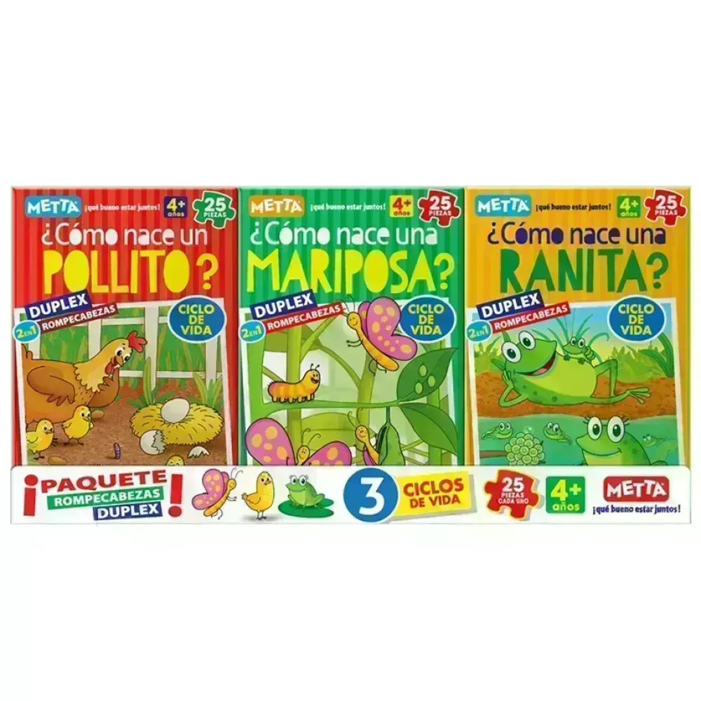 Rompecabezas Reversible, Ciclos de la Vida, 3 de 24 pzas c.u. (+4 años), 1 Und.