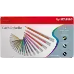 Lápices de Color Tiza Pastel, Carbothello, Cuerpo Circular, Mina 4.4 mm, Caja Metálica x 12 Unds., Colores Surtidos