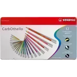 Lápices de Color Tiza Pastel, Carbothello, Cuerpo Circular, Mina 4.4 mm, Caja Metálica x 12 Unds., Colores Surtidos
