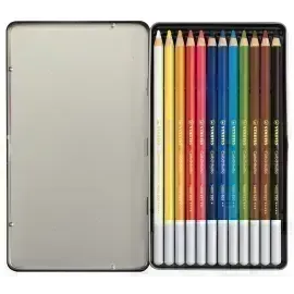 Lápices de Color Tiza Pastel, Carbothello, Cuerpo Circular, Mina 4.4 mm, Caja Metálica x 12 Unds., Colores Surtidos