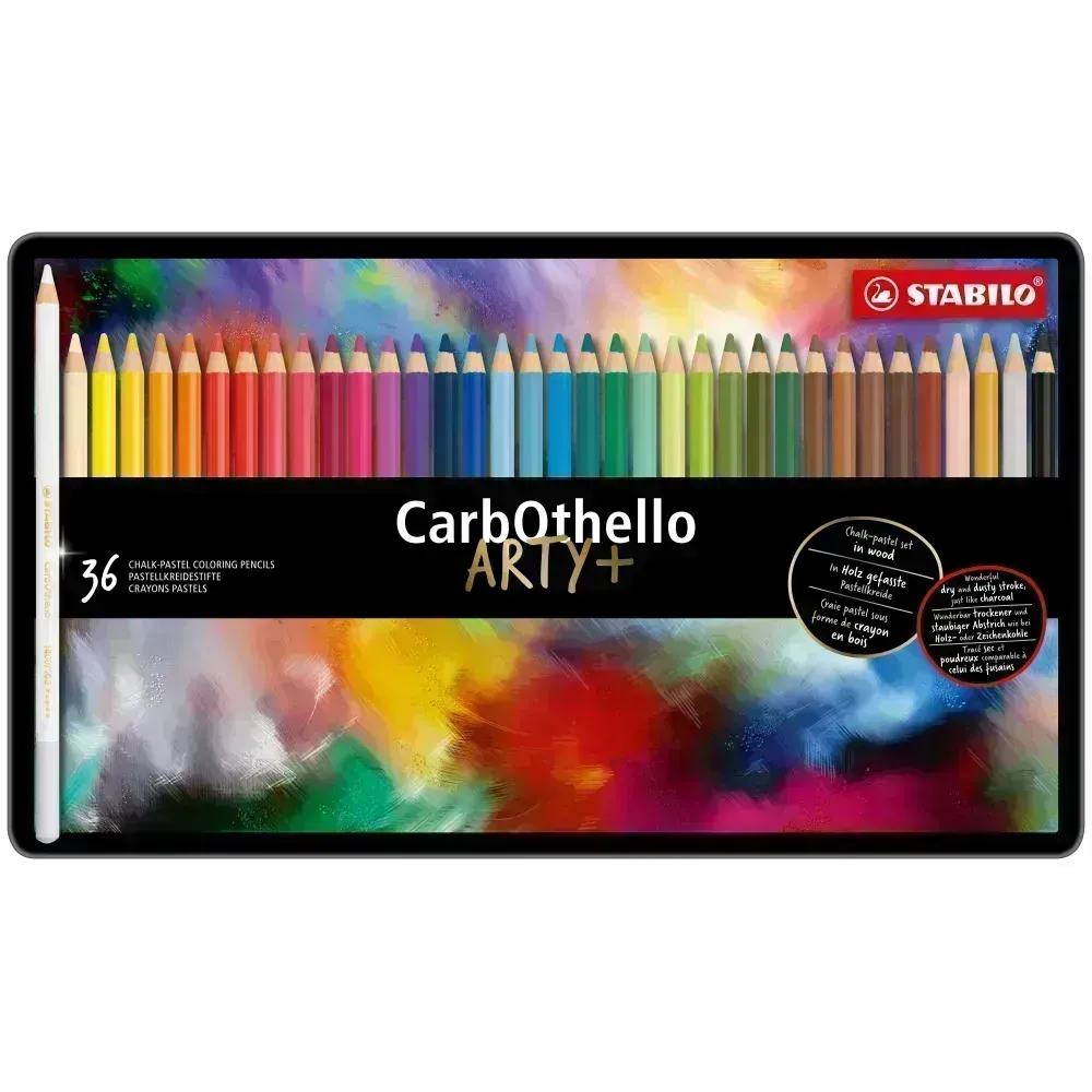 Lápices de Color Tiza Pastel, Carbothello, Cuerpo Circular, Mina 4.4 mm, Caja Metálica x 36 Unds., Colores Surtidos