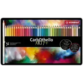 Lápices de Color Tiza Pastel, Carbothello, Cuerpo Circular, Mina 4.4 mm, Caja Metálica x 36 Unds., Colores Surtidos
