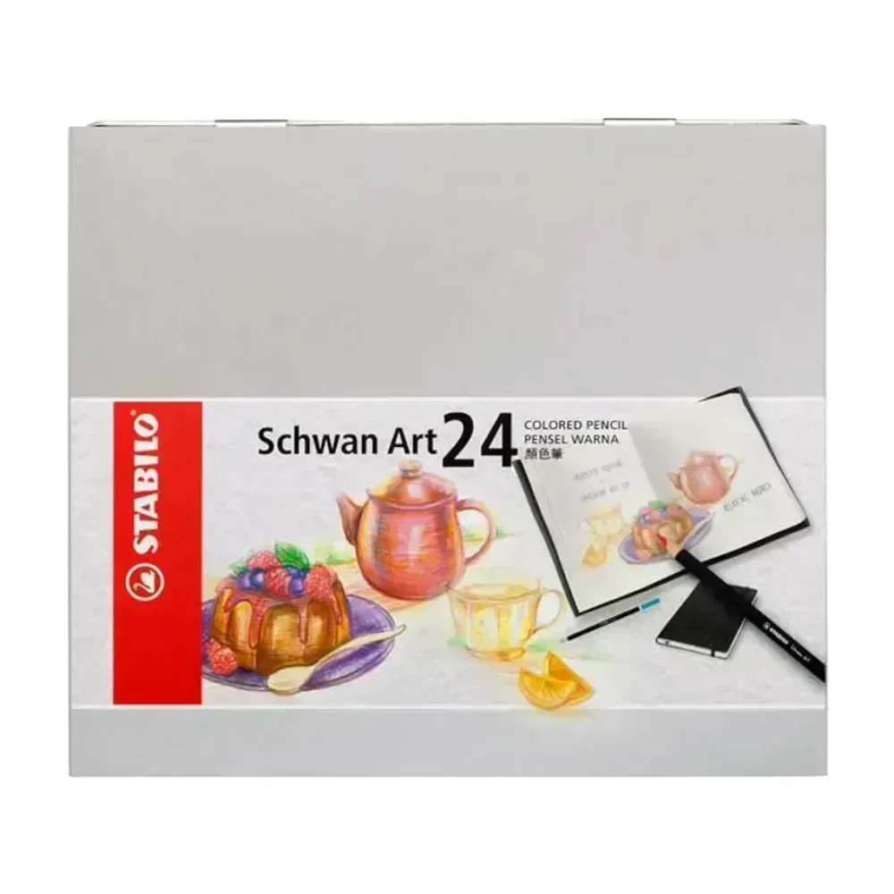 Lápices de Color, Largos, Schwan Art, Cuerpo Circular, Mina 3.3 mm, Caja Metal x 24 Colores. 