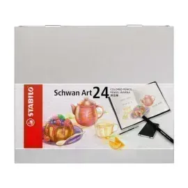 Lápices de Color, Largos, Schwan Art, Cuerpo Circular, Mina 3.3 mm, Caja Metal x 24 Colores. 