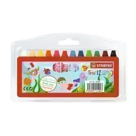 Óleos Pastel, Trio, Cuerpo Triangular, en Estuche Plástico x 12 Unds. 12 Colores Surtidos