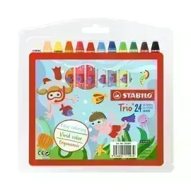 Óleos Pastel, Trio, Cuerpo Triangular, en Estuche Plástico x 24 Unds. 24 Colores Surtidos