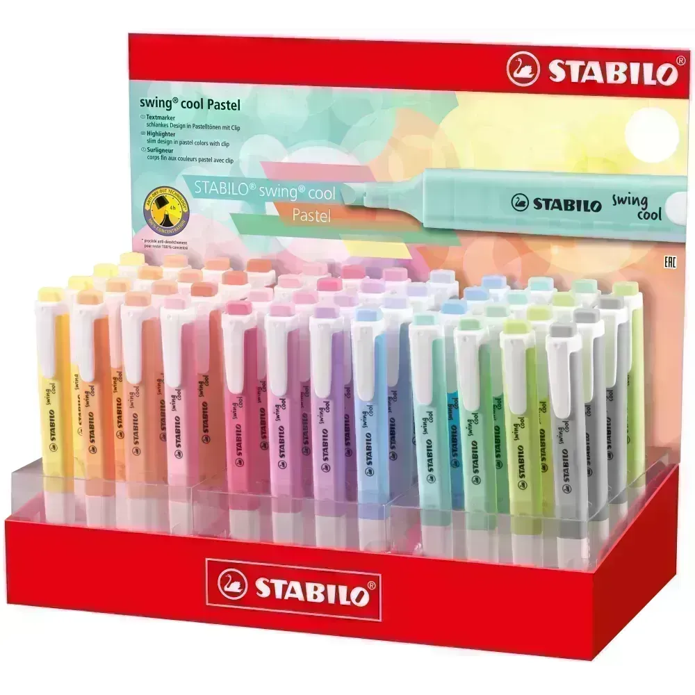 Resaltador, Swing Cool, Punta Biselada 1.0-4.0 mm, Colores Pastel, Exh x 48 Unds. 14 Colores Surtidos