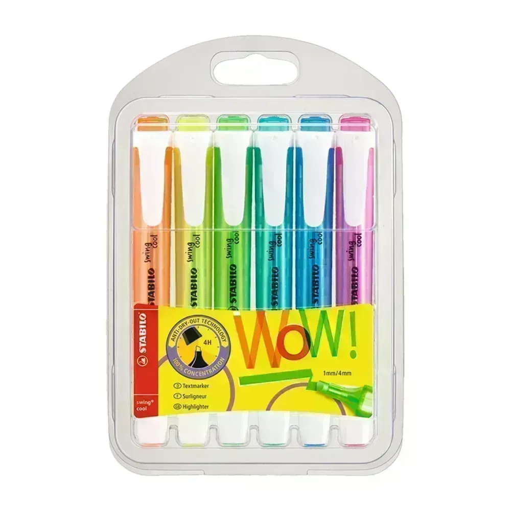 Resaltador, Swing Cool, Punta Biselada 1.0-4.0 mm, Colores Fluo, Estuche x 6 Unds. Colores Surtidos