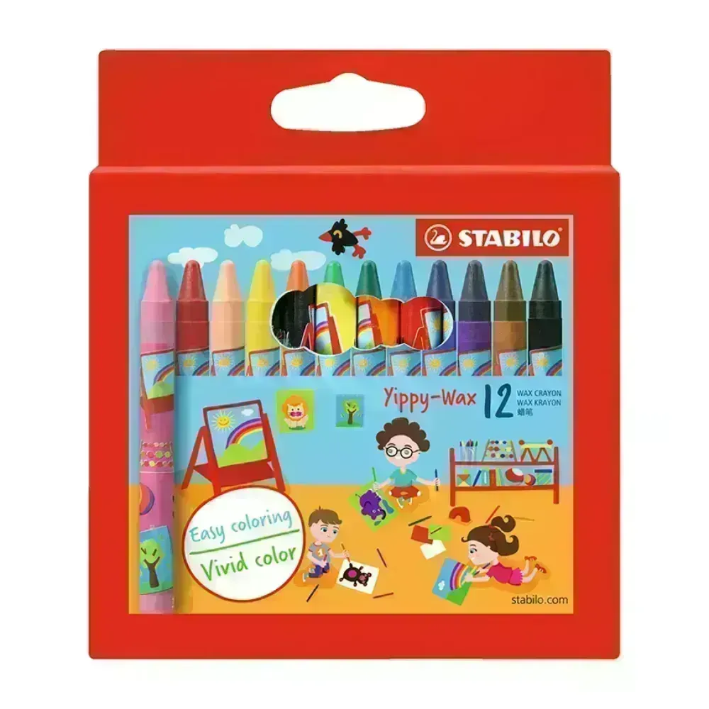 Crayones de Cera, Yippy Wax, Cuerpo Circular, 7 mm, en Caja Cartón x 12 Unds. 12 Colores Surtidos.