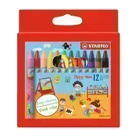 Crayones de Cera, Yippy Wax, Cuerpo Circular, 7 mm, en Caja Cartón x 12 Unds. 12 Colores Surtidos.