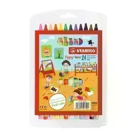 Crayones de Cera, Yippy Wax, Cuerpo Circular, 7 mm, en Estuche Plástico x 24 Unds. 24 Colores Surtidos.