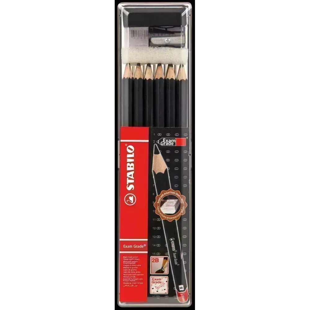 Lápices de Grafito, Exam Grade, HB, Barniz Negro, Cuerpo Hexagonal, Mina 2.3 mm., Est x 12 Und + Borrador + Sacap.