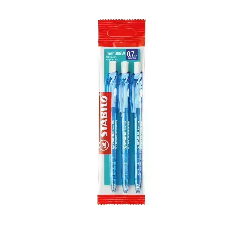 Bolígrafo Retractil, Liner 308NF, Punta Aguja 0.38 mm, Azul,  Pack x 3 Unds.