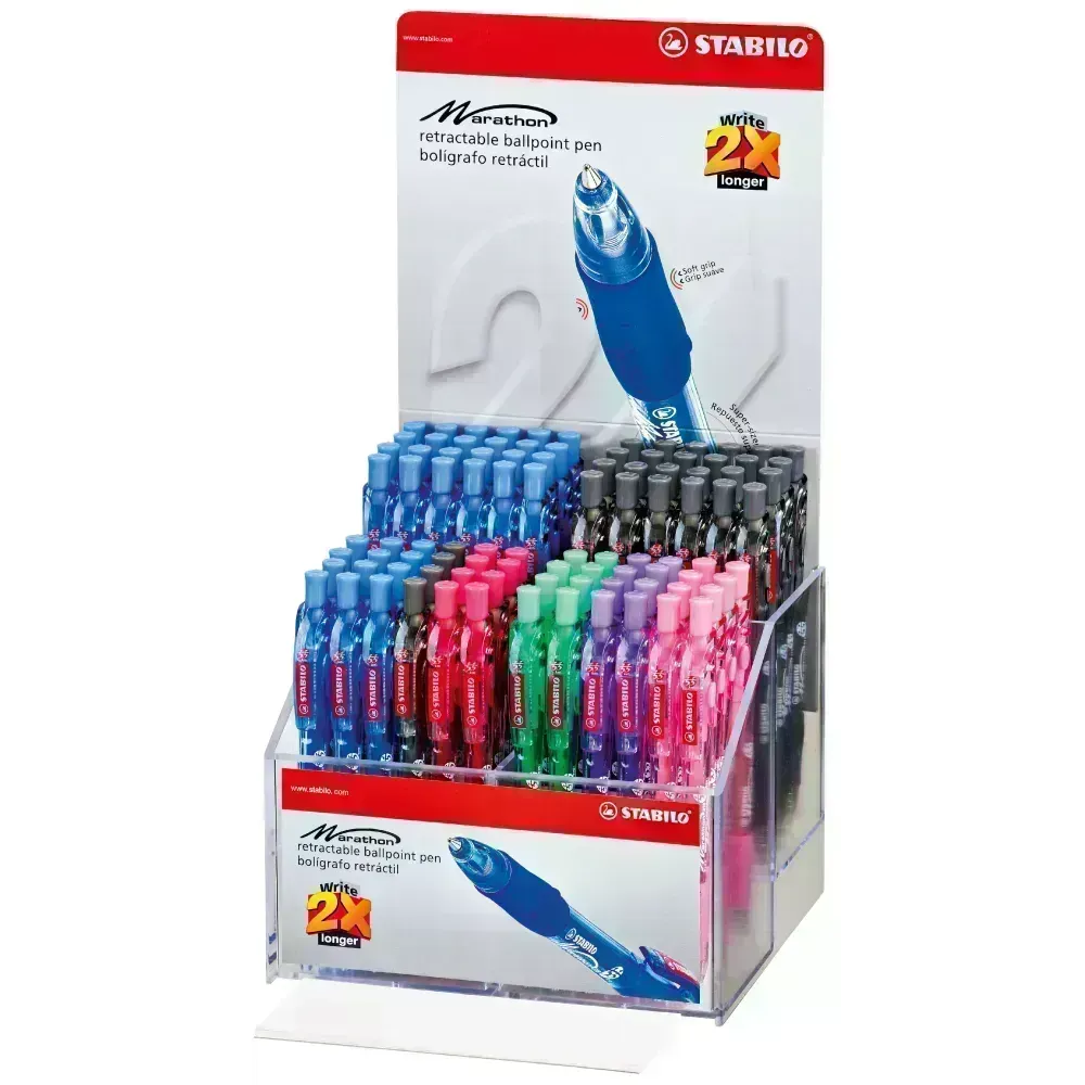 Bolígrafo Retractil, Marathon 318, Punta Fina 0.38 mm, Exhibidor x 120 Unds. 6 Colores Surtidos