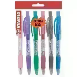Bolígrafo Retractil, Marathon 318, Punta Media 0.45 mm, Pack x 6 Unds., 6 Colores Surtidos