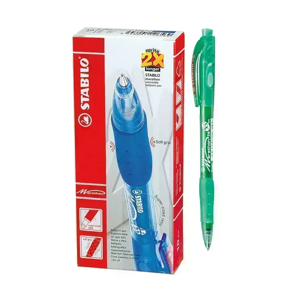 Bolígrafo Retractil, Marathon 318, Punta Media 0.45 mm, Verde, Caja x 10 Unds.