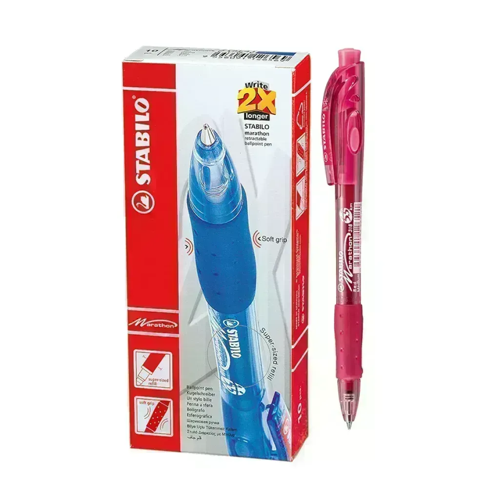 Bolígrafo Retractil, Marathon 318, Punta Media 0.45 mm, Rojo, Caja x 10 Unds.