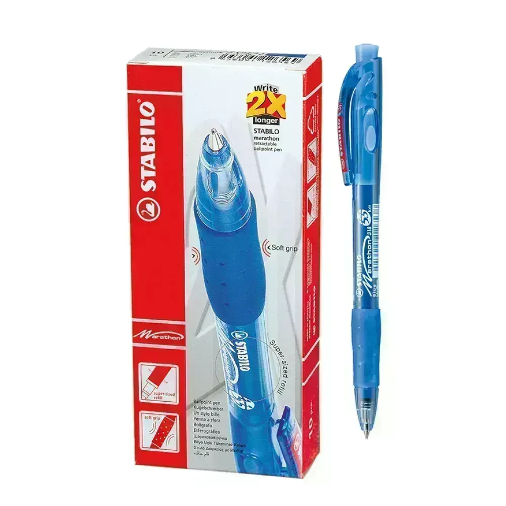 Bolígrafo Retractil, Marathon 318, Punta Media 0.45 mm, Azul, Caja x 10 Unds.