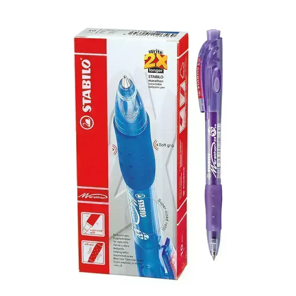 Bolígrafo Retractil, Marathon 318, Punta Media 0.45 mm, Morado, Caja x 10 Unds.
