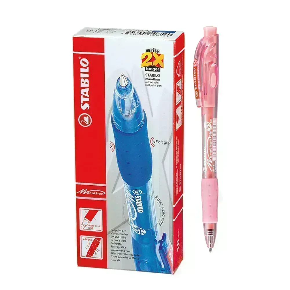 Bolígrafo Retractil, Marathon 318, Punta Media 0.45 mm, Rosado, Caja x 10 Unds.