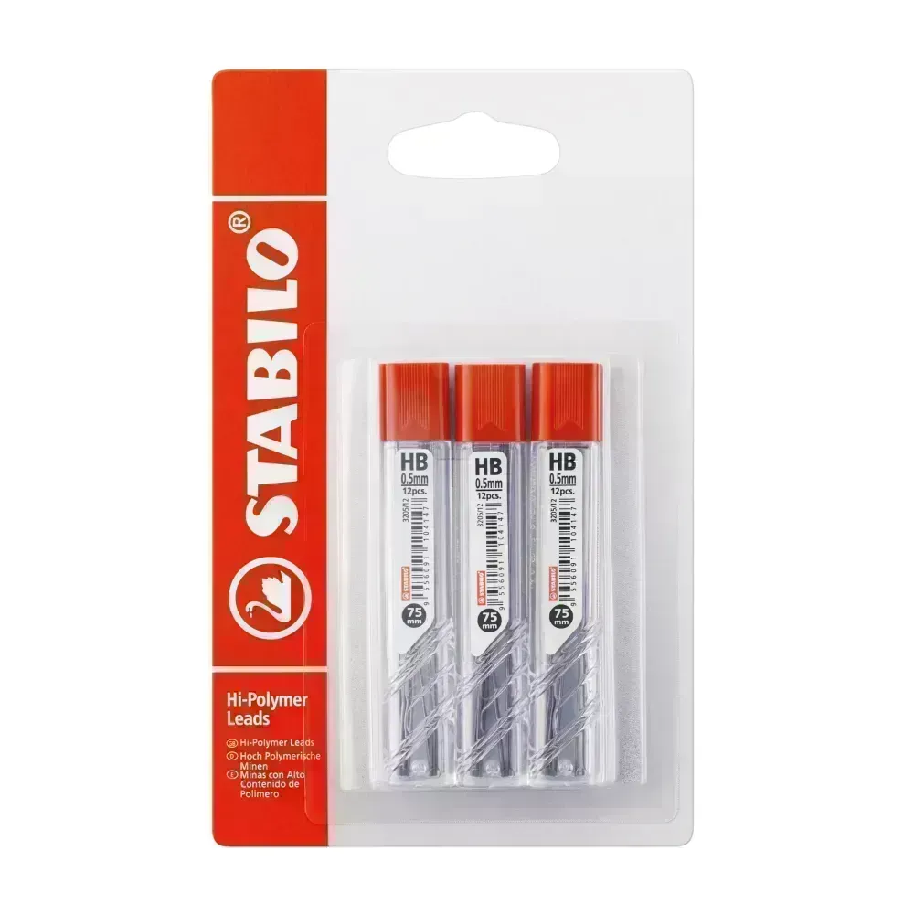 Minas para Portaminas, HB, 0.5 mm, 3 Tubos x 12 pzas. Blister x 3