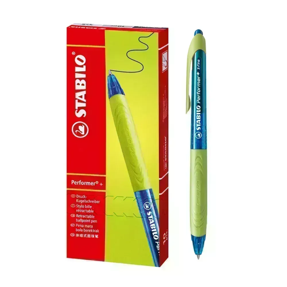 Bolígrafo Retractil, Performer+ Grip, Punta Fina 0.38 mm, Tinta Azul, Cuerpo Verde, Caja x 10 Unds. 