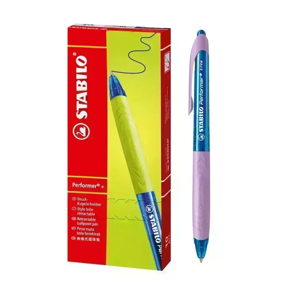 Bolígrafo Retractil, Performer+ Grip, Punta Fina 0.38 mm, Tinta Azul, Cuerpo Morado, Caja x 10 Unds. 