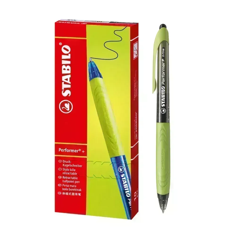 Bolígrafo Retractil, Performer+ Grip, Punta Fina 0.38 mm, Tinta Negra, Cuerpo Verde, Caja x 10 Unds. 
