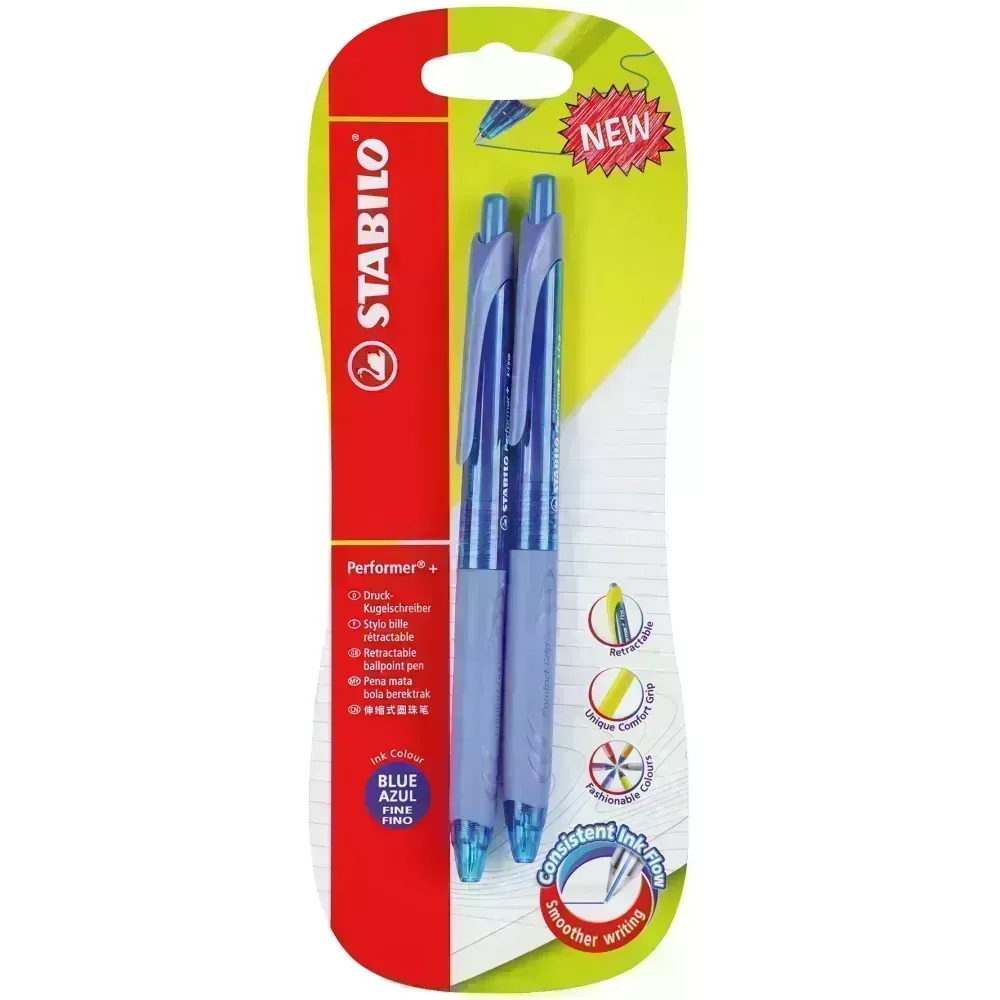 Bolígrafo Retractil, Performer+ Grip, Punta Fina 0.38 mm, Azul, Pack x 2 Unds.