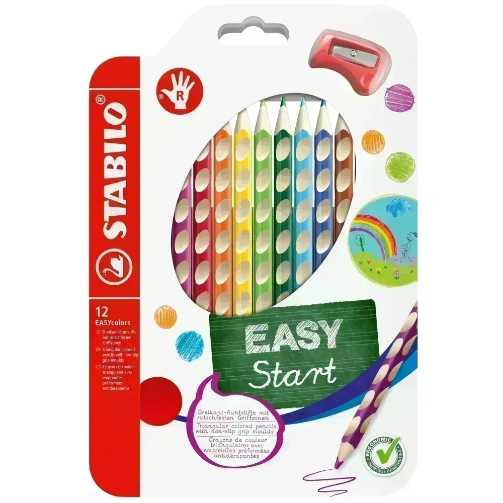Lápices de Color, Largos, Easy Colors Ergonómicos, (para Diestros), Cuerpo Triangular, Mina 4.2 mm, Estuche x 12 Colores. 