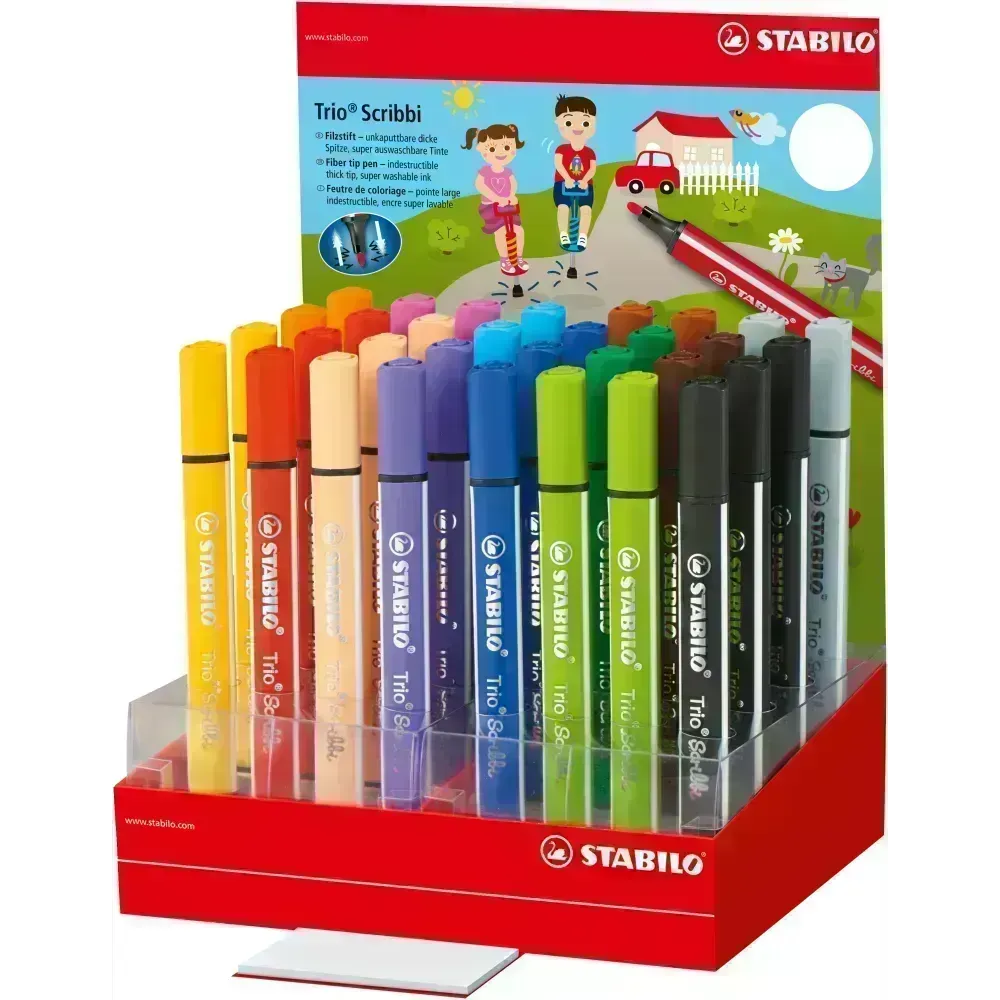 Marcador, Trio Scribbi, Punta 1.5 - 2.0 mm, Exhibidor x 32 Unds. Colores Surtidos