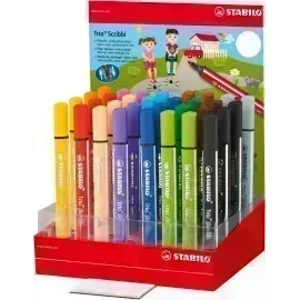 Marcador, Trio Scribbi, Punta 1.5 - 2.0 mm, Exhibidor x 32 Unds. Colores Surtidos