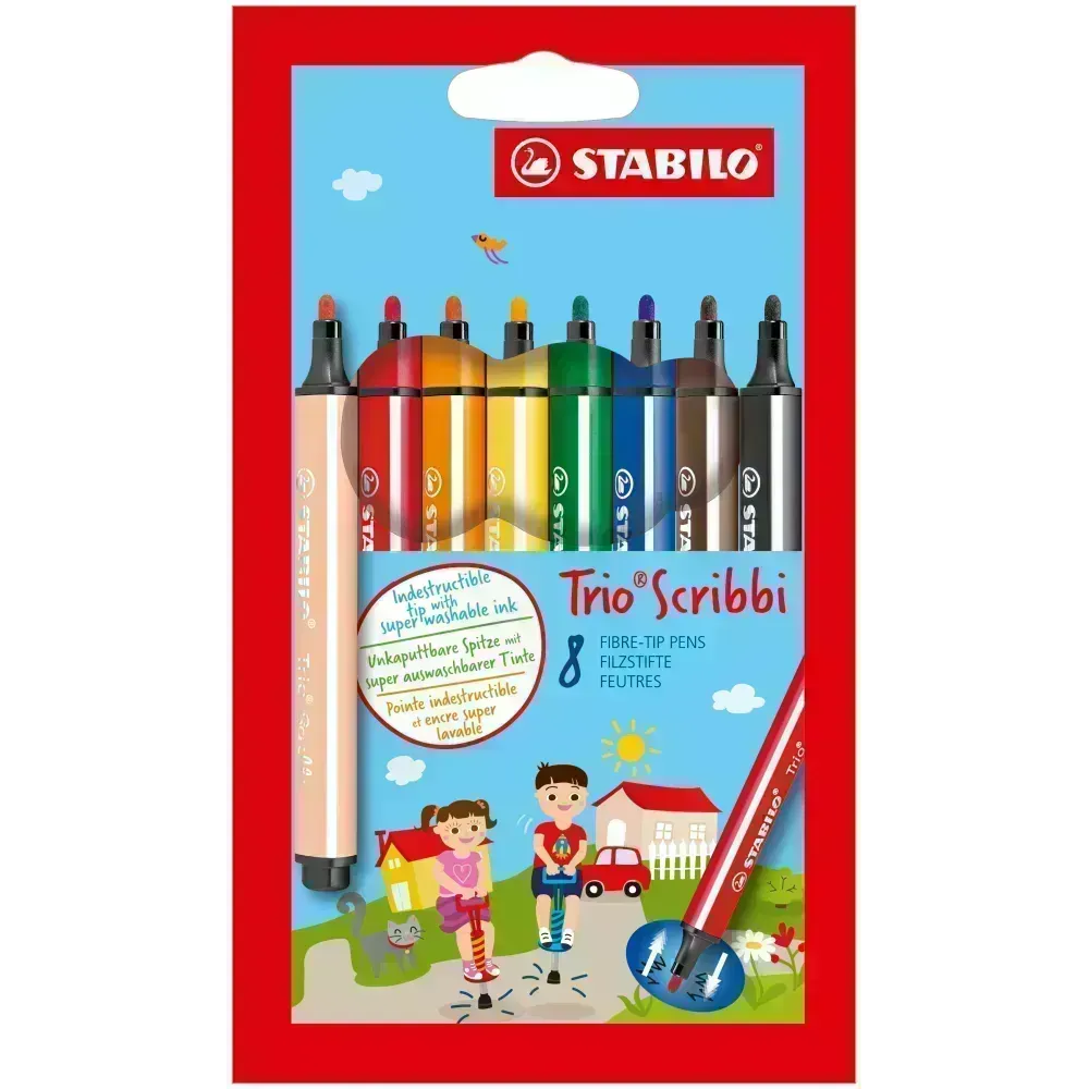 Marcador, Trio Scribbi, Punta 1.5 - 2.0 mm, Estuche x 8 Unds. Colores Surtidos