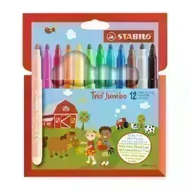 Marcador, Trio Jumbo, Punta XL (3.0 mm). Estuche x 12 Unds. 12 Colores Surtidos