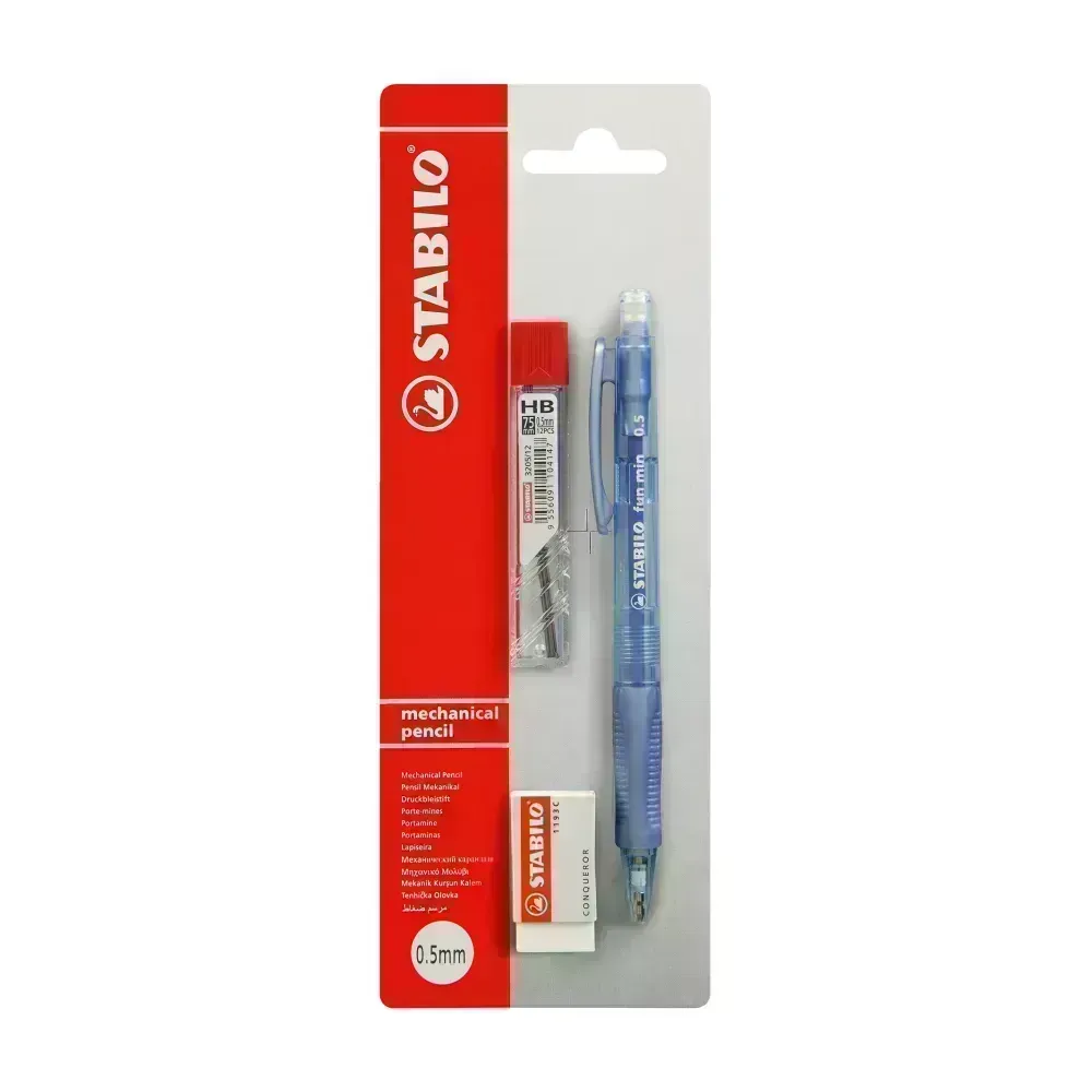 Portaminas, Fun Min, 0.5 mm, Blister x 1 Und + Tubo x 12 Minas HB + Borrador.  
