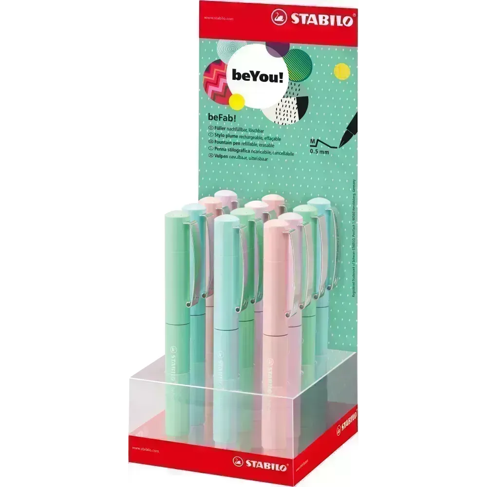 Pluma Fuente, Escolar, beFab Pastel, Tinta Azul, Exh x 12 Unds. 