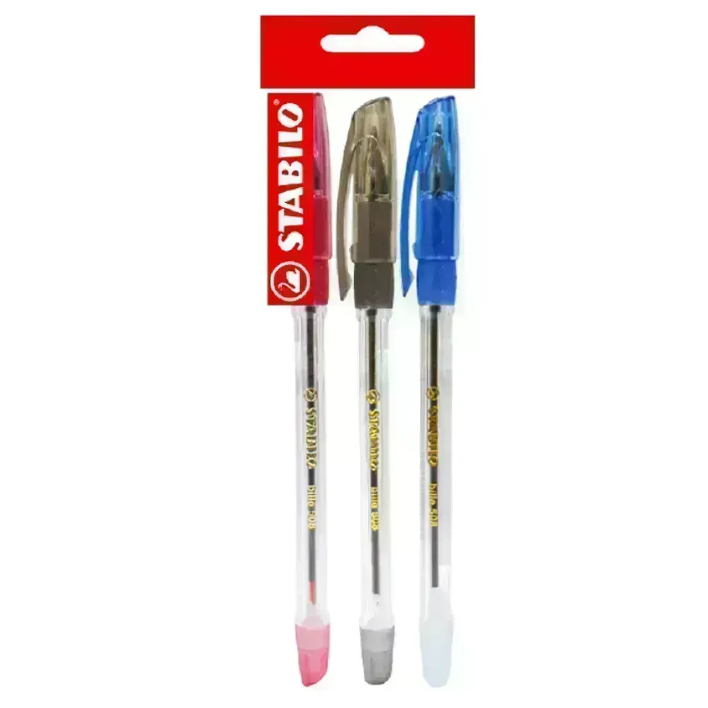 Bolígrafo, Bille 508, Punta Media 0.45 mm, Pack x 3 Unds. Azul, Negro, Rojo