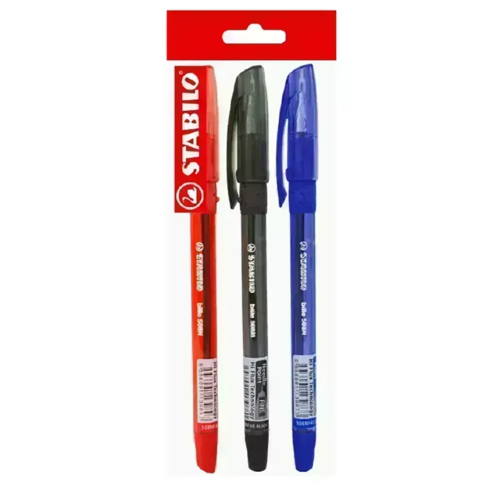 Bolígrafo, Bille Hi-Flux 508NF, Punta Aguja 0.38 mm, Pack x 3 Unds. Azul, Negro, Rojo