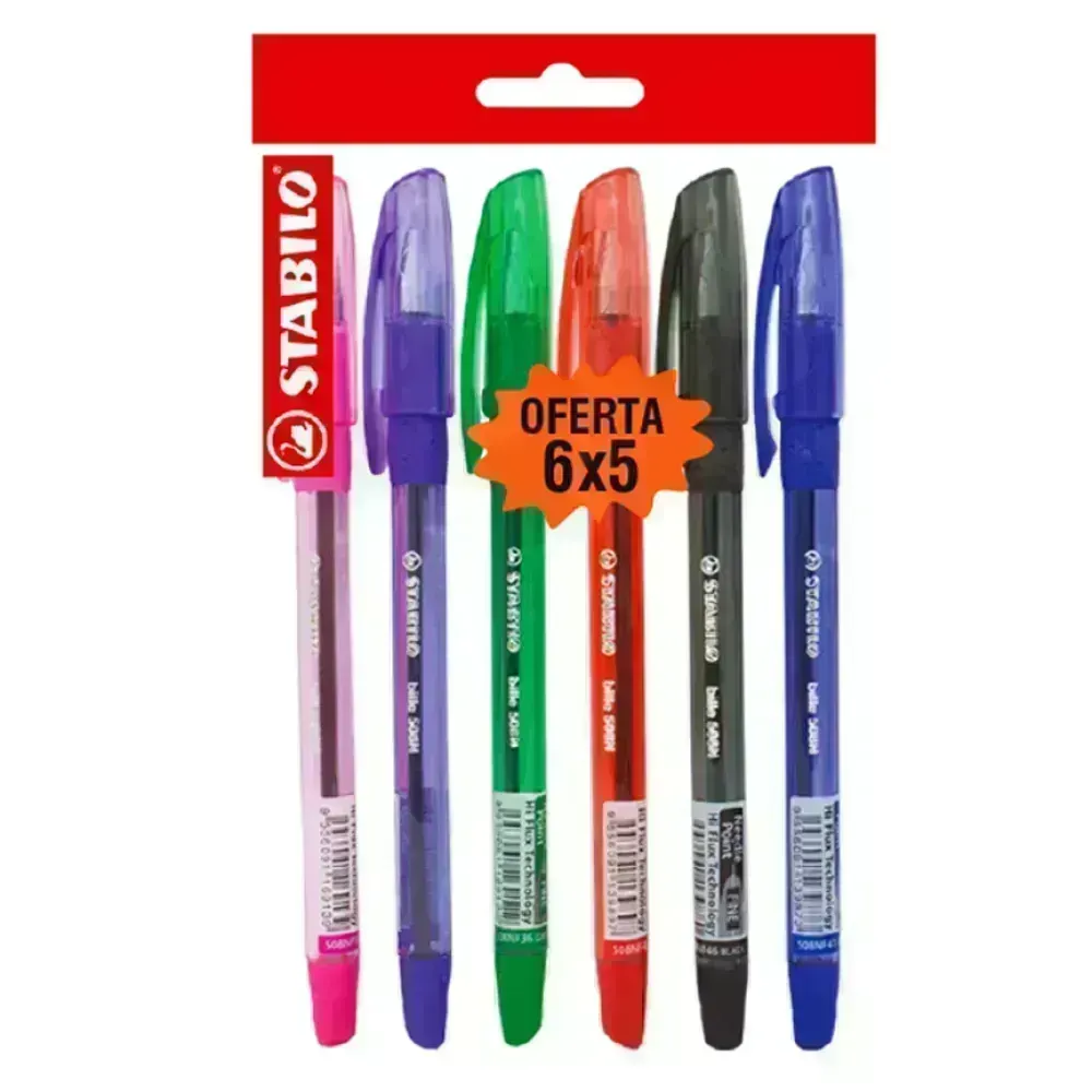 Bolígrafo, Bille Hi-Flux 508NF, Punta Aguja 0.38 mm, Pack x 6 Unds., 6 Colores Surtidos
