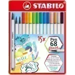 Marcador, Pen 68 Brush, Punta Pincel Flexible, Caja Metal x 15 Unds. 15 Colores Surtidos