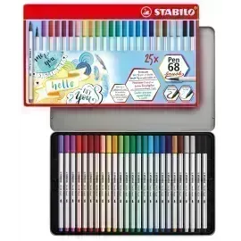 Marcador, Pen 68 Brush, Punta Pincel Flexible, Caja Metal x 25 Unds. 25 Colores Surtidos