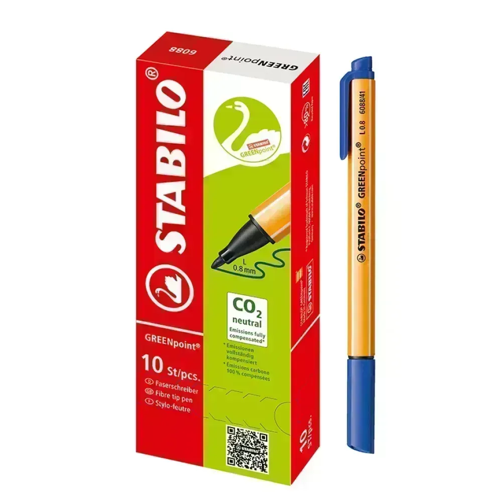 Rotulador, Green Point, Punta 0.8 mm, Azul, Caja x 10 Unds.